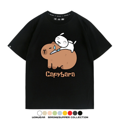 蠟筆小新卡皮巴拉水豚 親子情侶裝寬鬆短袖T