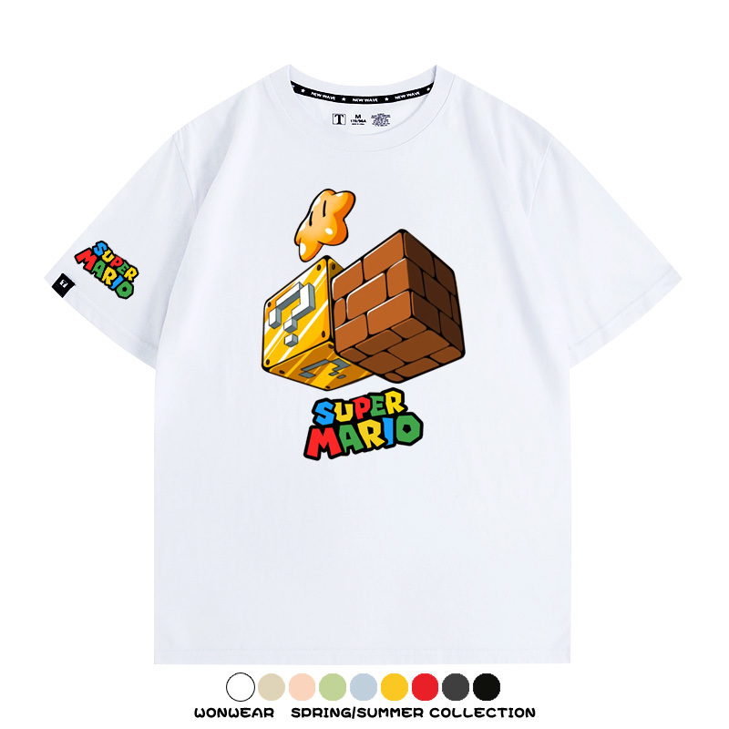 瑪利歐兄弟任天堂周邊短袖游戲卡通蘑菇青少年男寬鬆夏季純棉T恤