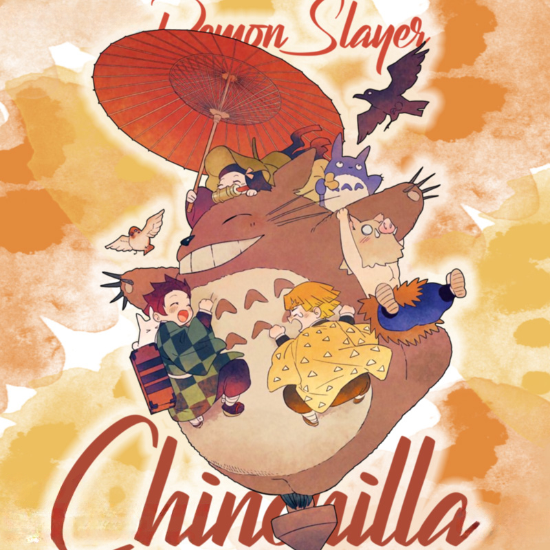 宮崎駿龍貓x鬼滅之刃動漫周邊短袖T恤