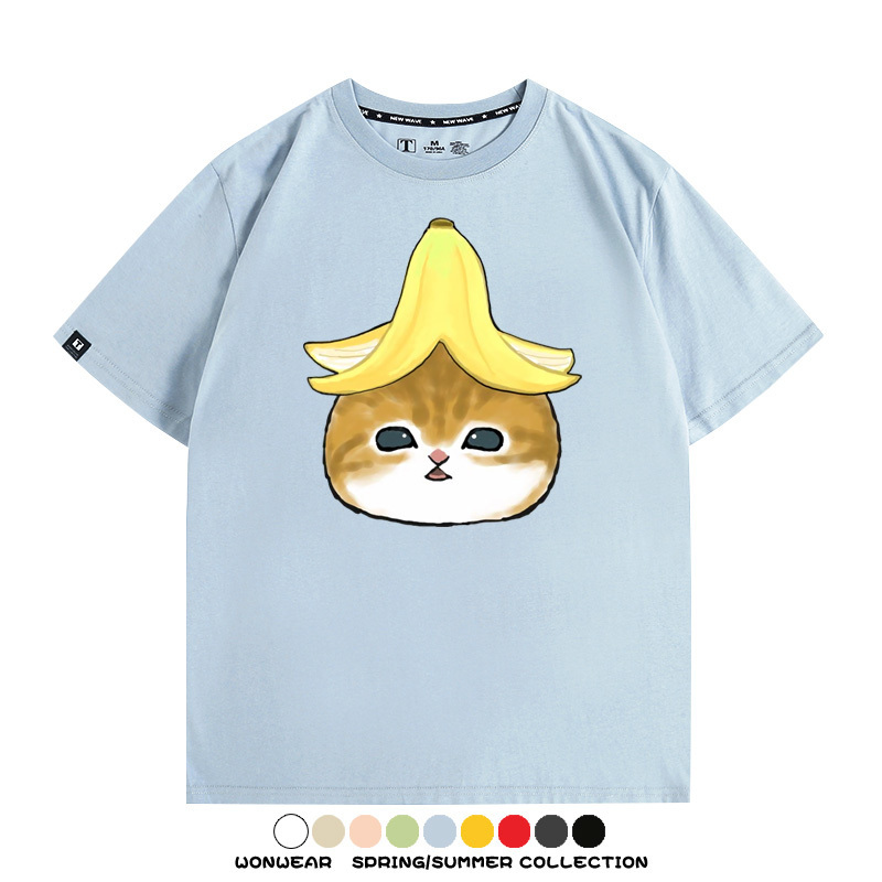 香蕉貓福珊迪情侶裝短袖上衣服日系二次元喵聯名半袖動物半袖男t恤夏