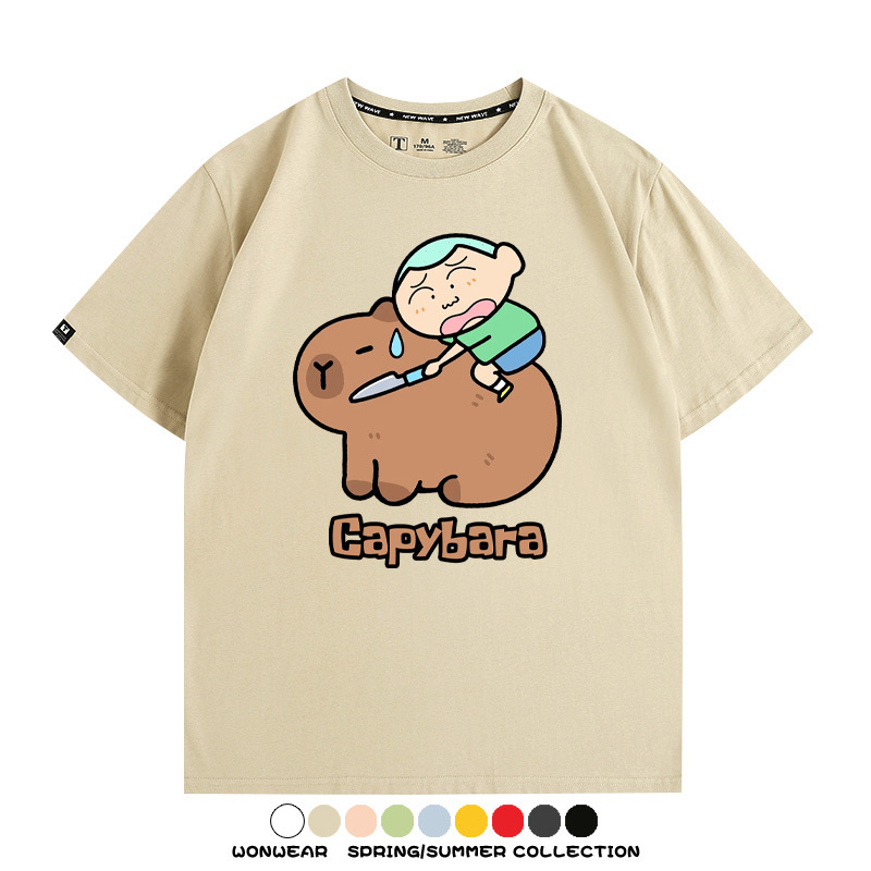 蠟筆小新卡皮巴拉水豚 親子情侶裝寬鬆短袖T