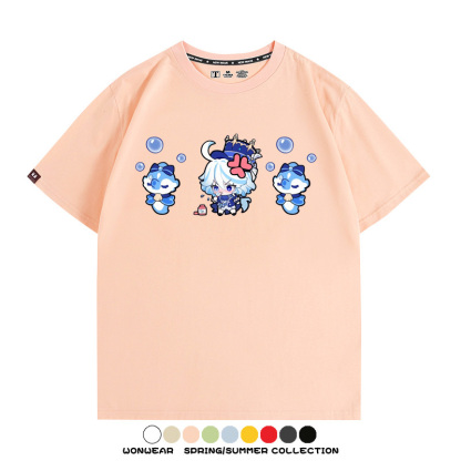 原神遊戲水神芙寧娜芙卡洛斯Q版可愛周邊短袖夏季純棉男潮T恤百搭