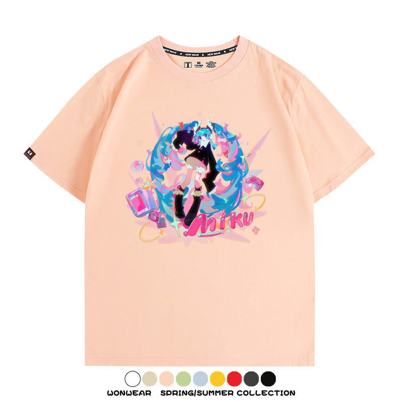 寶可夢歌姬美洛耶塔聯動MIKU初音未來周邊短袖T恤衫夏季純棉上衣寬鬆
