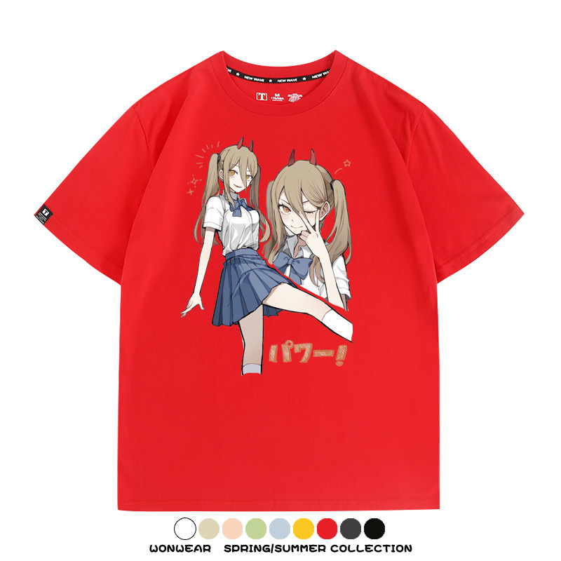 鏈鋸人動漫帕瓦聯名動漫周邊二次元情侶短袖夏季純棉T恤男潮百搭