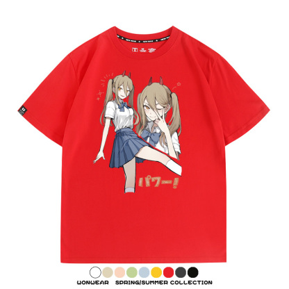 鏈鋸人動漫帕瓦聯名動漫周邊二次元情侶短袖夏季純棉T恤男潮百搭