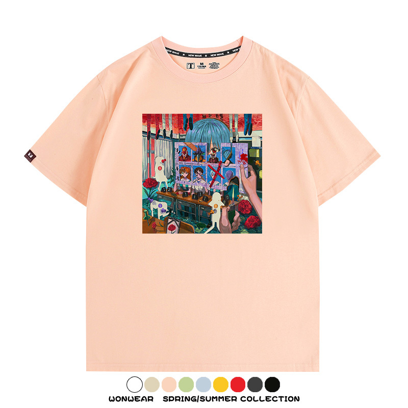 新世紀福音戰士EVA藝術插畫潮牌印花T恤夏季男潮純棉短袖寬鬆上衣