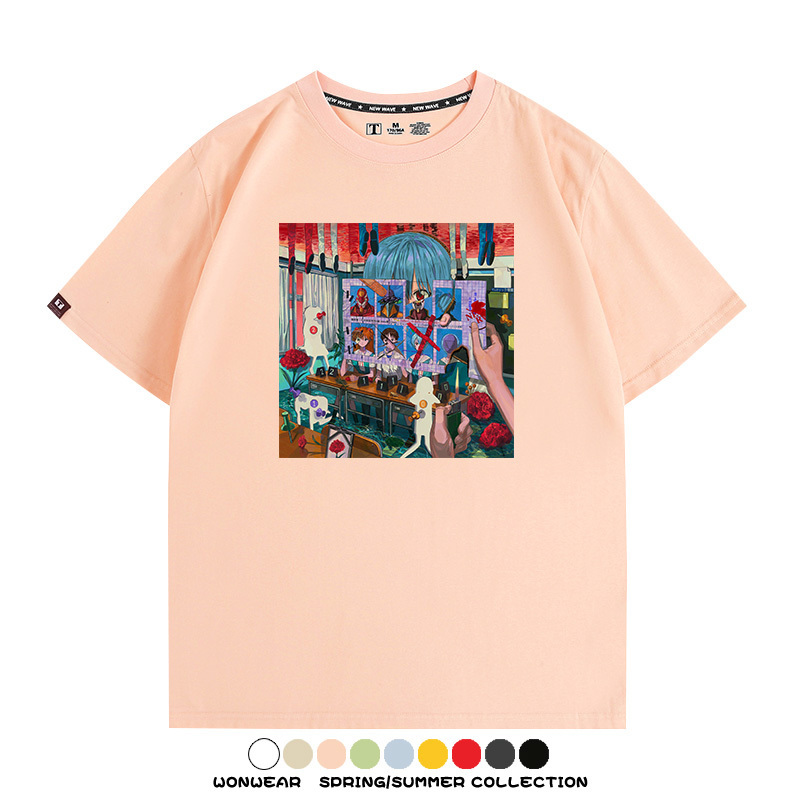 新世紀福音戰士EVA藝術插畫潮牌印花T恤夏季男潮純棉短袖寬鬆上衣