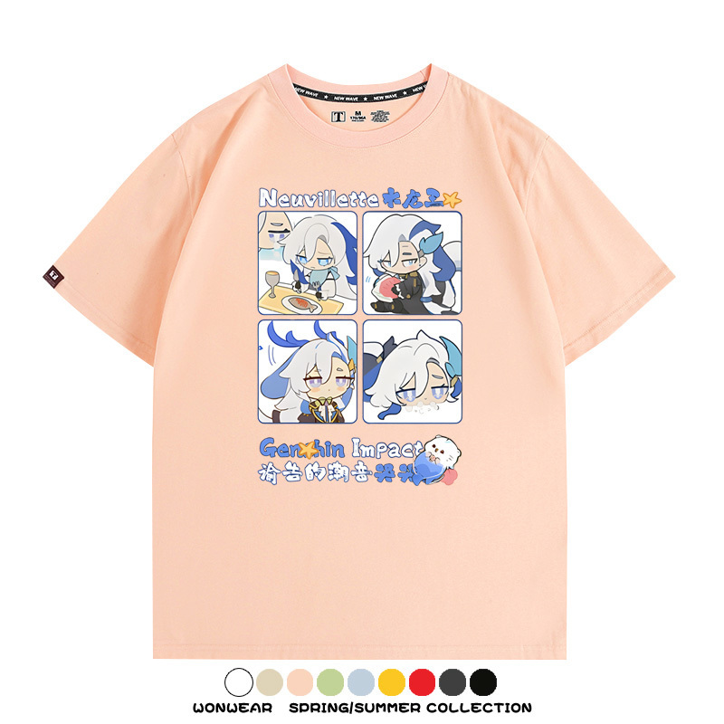 原神遊戲散兵可莉芙寧娜胡桃可愛Q版二次元周邊夏男純棉T恤衫短袖