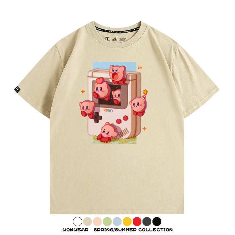 星之卡比任天堂周邊粉色惡魔可愛卡通T恤衫夏季男潮純棉短袖上衣