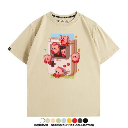 星之卡比任天堂周邊粉色惡魔可愛卡通T恤衫夏季男潮純棉短袖上衣