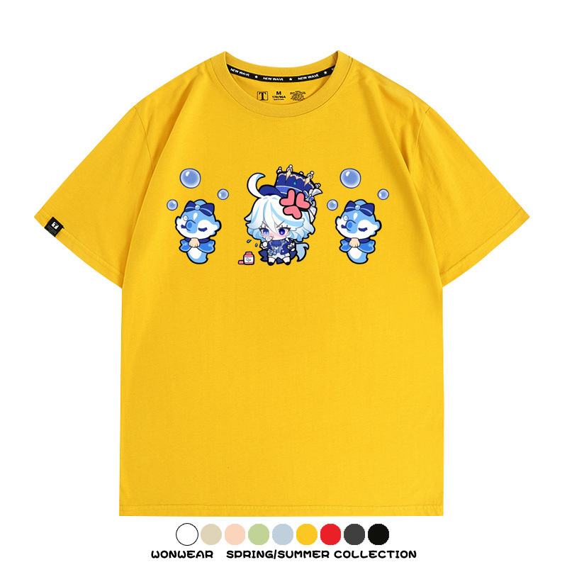 原神遊戲水神芙寧娜芙卡洛斯Q版可愛周邊短袖夏季純棉男潮T恤百搭