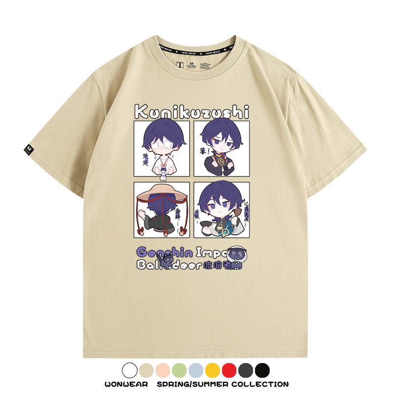 原神遊戲散兵可莉芙寧娜胡桃可愛Q版二次元周邊夏男純棉T恤衫短袖
