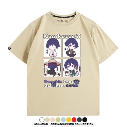 原神遊戲散兵可莉芙寧娜胡桃可愛Q版二次元周邊夏男純棉T恤衫短袖