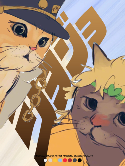 JOJO奇妙冒險聯動網紅嗷嗚貓波仔惡搞動漫短袖t-shirt