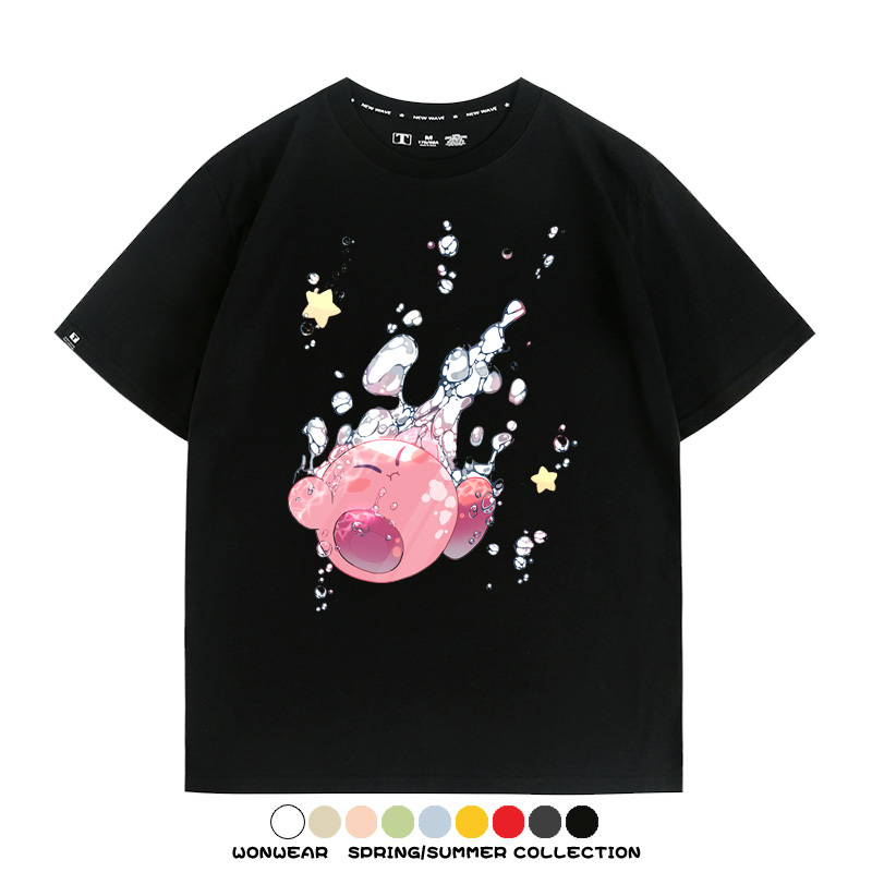 星之卡比任天堂周邊粉色惡魔可愛卡通T恤衫夏季男潮純棉短袖上衣