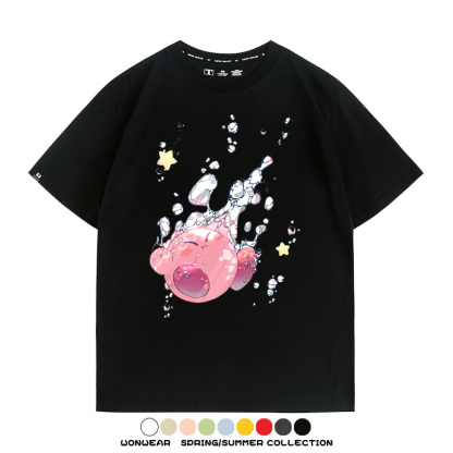 星之卡比任天堂周邊粉色惡魔可愛卡通T恤衫夏季男潮純棉短袖上衣