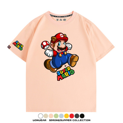 瑪利歐兄弟任天堂周邊短袖游戲卡通蘑菇青少年男寬鬆夏季純棉T恤