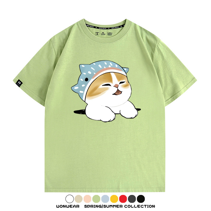 鯊魚貓福珊迪日系COS二次元卡通玩耍情侶短袖上衣純棉T恤衫夏季男寬鬆