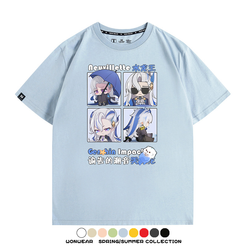 原神遊戲散兵可莉芙寧娜胡桃可愛Q版二次元周邊夏男純棉T恤衫短袖