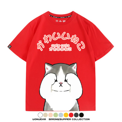 日系印花貓貓復古卡通 親子情侶裝寬鬆短袖T