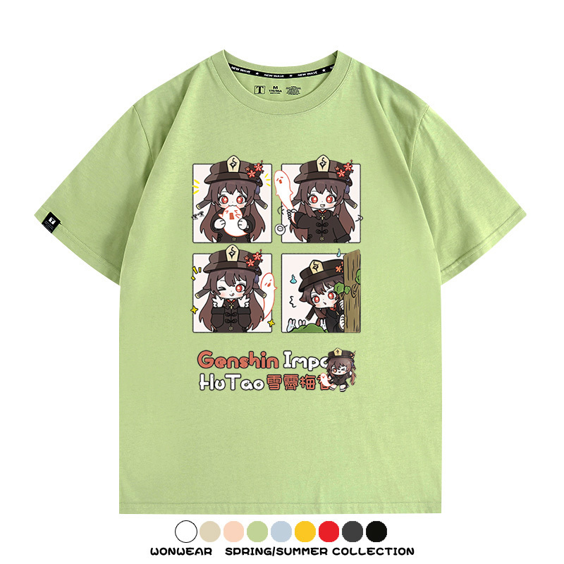 原神遊戲散兵可莉芙寧娜胡桃可愛Q版二次元周邊夏男純棉T恤衫短袖