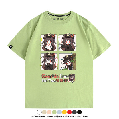 原神遊戲散兵可莉芙寧娜胡桃可愛Q版二次元周邊夏男純棉T恤衫短袖