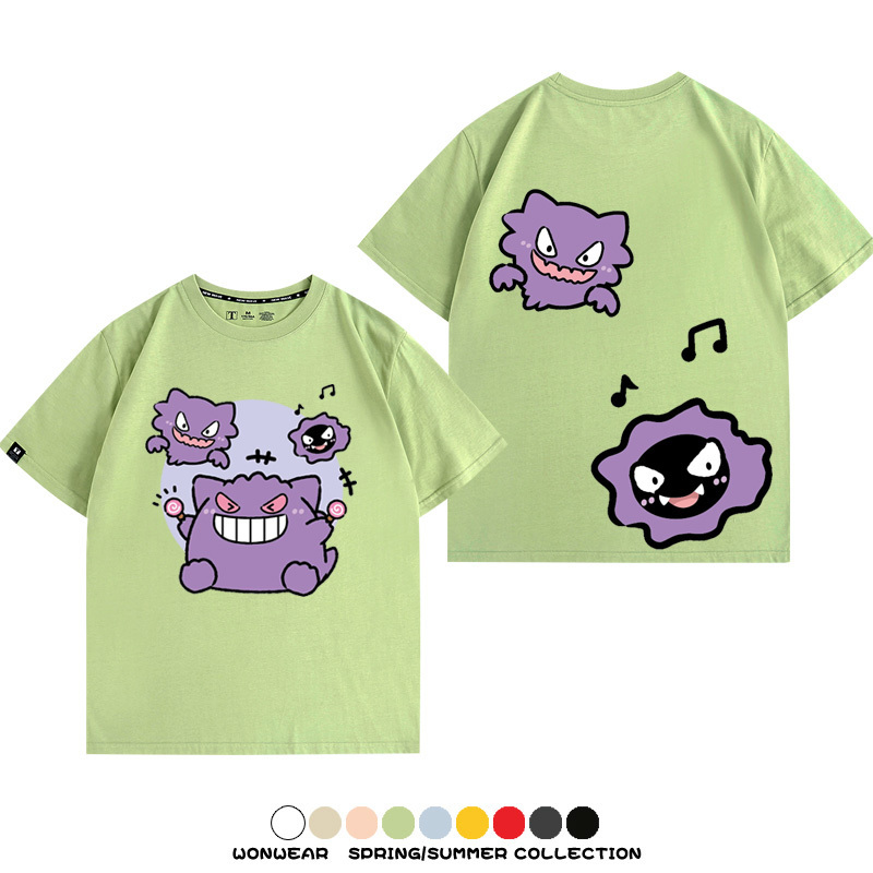 精靈寶可夢卡通可愛Q版耿鬼小精靈周邊情侶短袖夏季男純棉百搭T恤