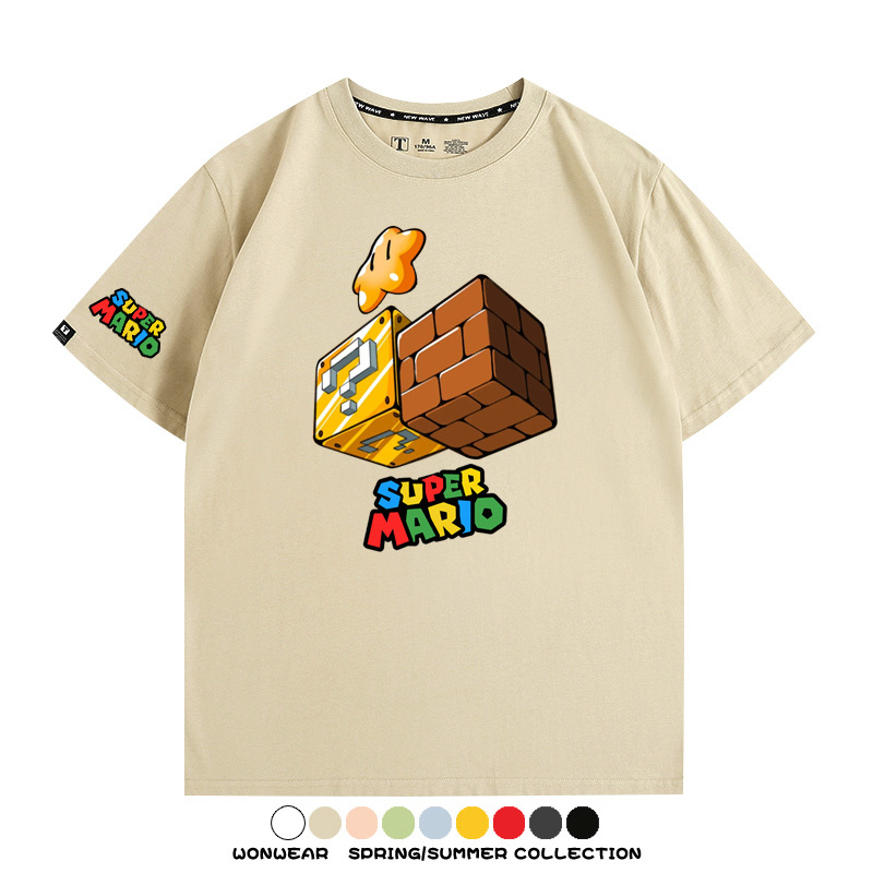 瑪利歐兄弟任天堂周邊短袖游戲卡通蘑菇青少年男寬鬆夏季純棉T恤