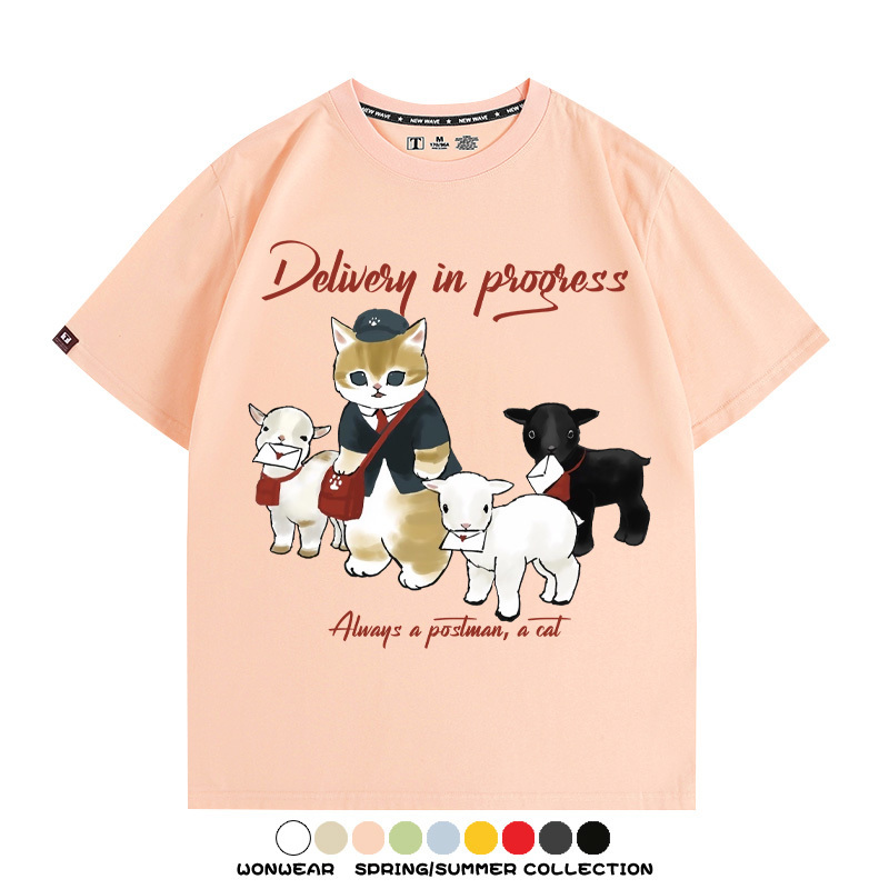 日系郵差員貓貓送快遞 親子情侶裝寬鬆短袖T