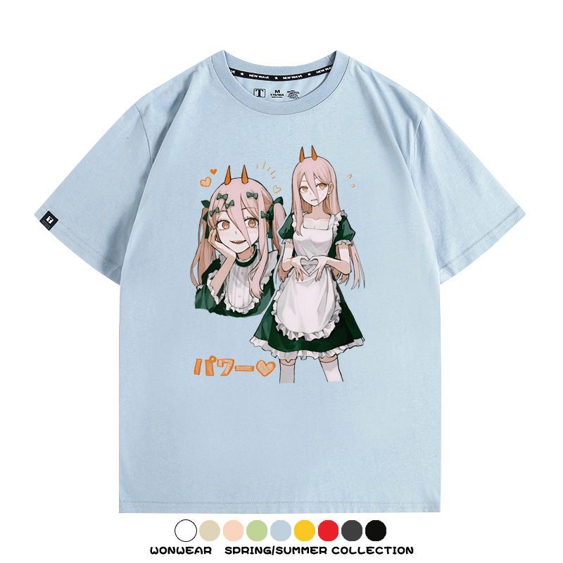 鏈鋸人動漫帕瓦聯名動漫周邊二次元情侶短袖夏季純棉T恤男潮百搭