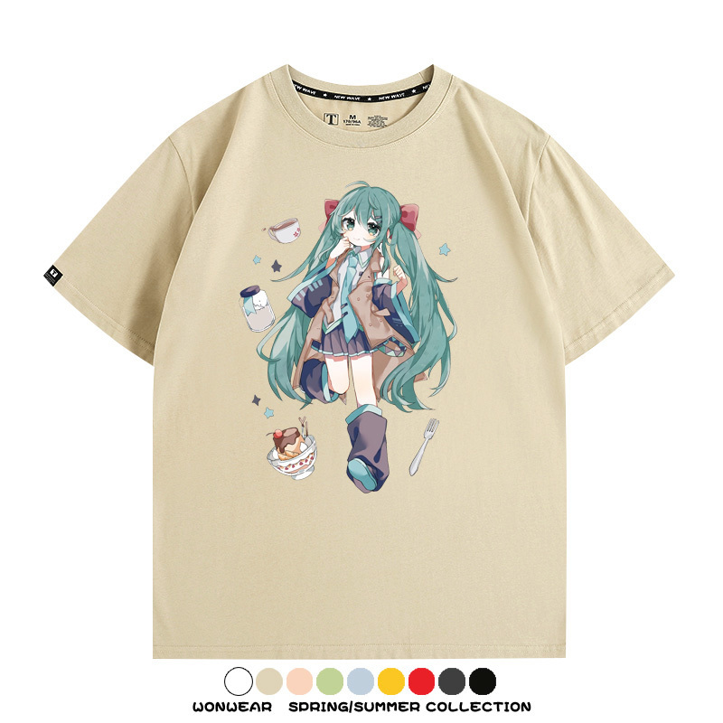 美食MIKU初音未來聯動款情侶短袖上衣純棉T恤衫夏季男潮寬鬆百搭