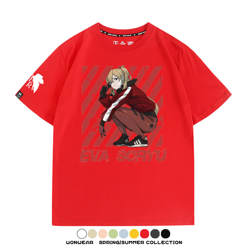 明日香日系潮牌聯名短袖動漫EVA周邊落肩純棉T恤夏青少年情侶上衣