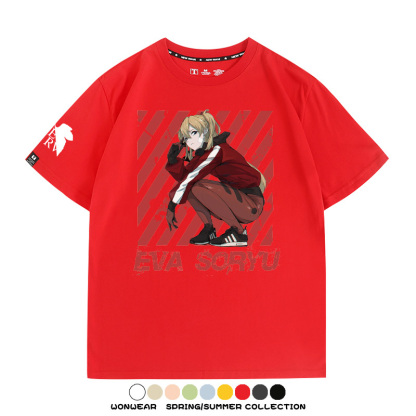 明日香日系潮牌聯名短袖動漫EVA周邊落肩純棉T恤夏青少年情侶上衣