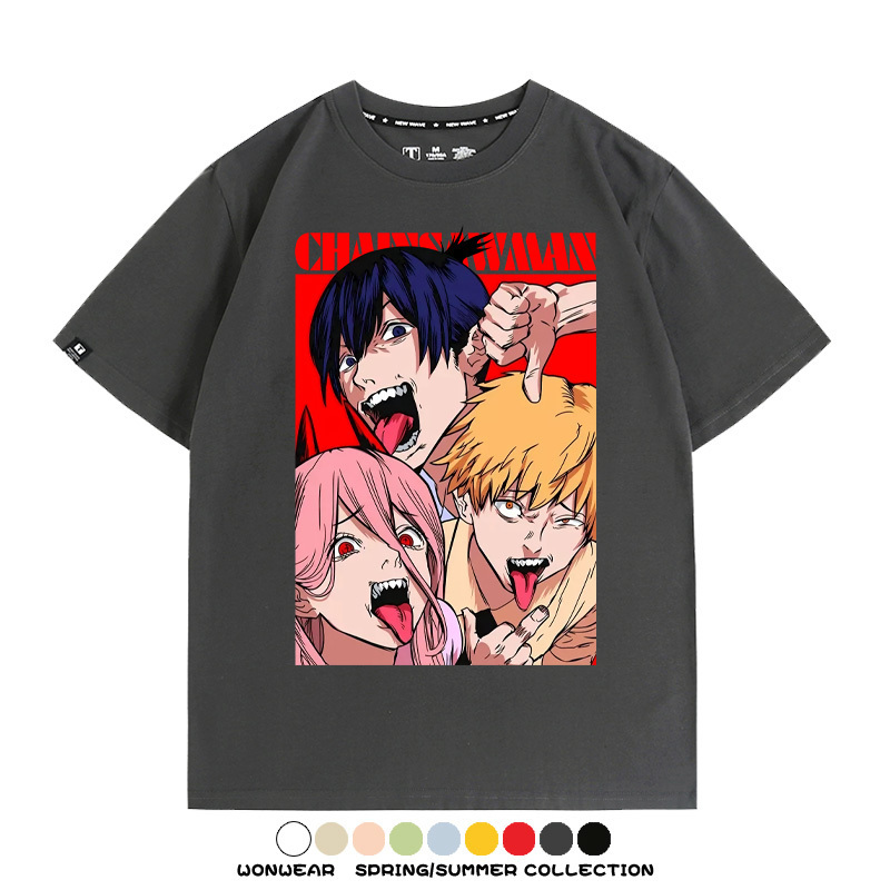 鏈鋸人電次帕瓦動漫聯名 親子情侶裝寬鬆短袖T