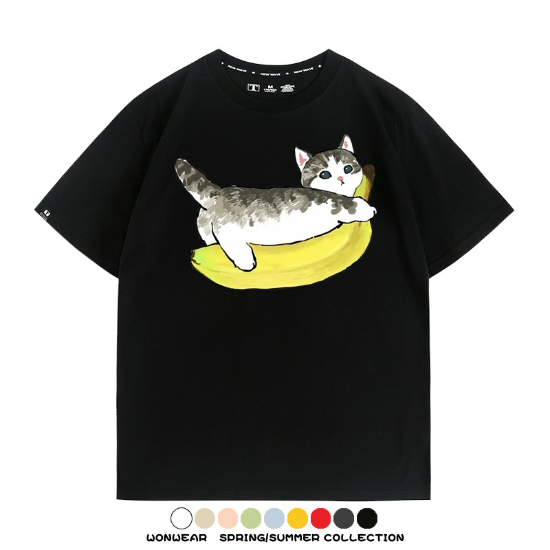 香蕉貓福珊迪情侶裝短袖上衣服日系二次元喵聯名半袖動物半袖男t恤夏