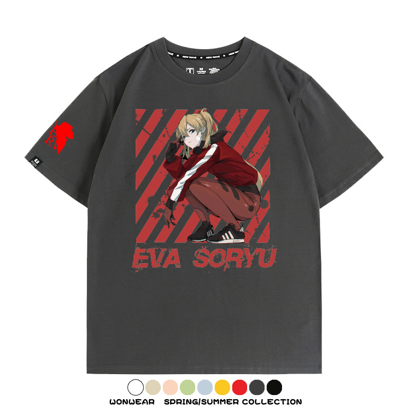 明日香日系潮牌聯名短袖動漫EVA周邊落肩純棉T恤夏青少年情侶上衣