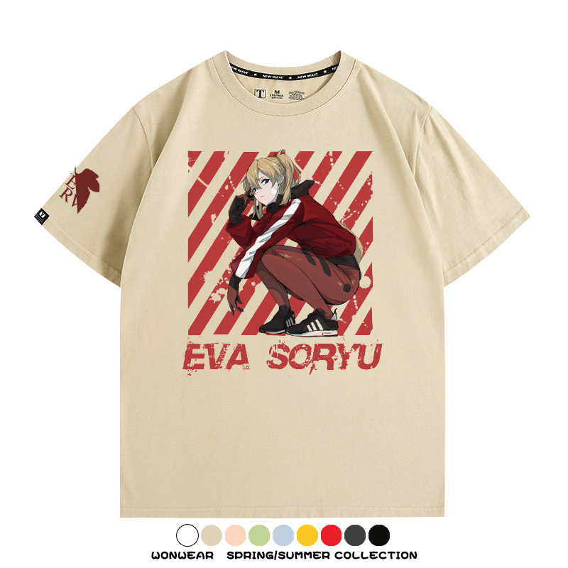明日香日系潮牌聯名短袖動漫EVA周邊落肩純棉T恤夏青少年情侶上衣