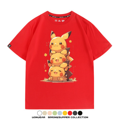 寶可夢皮卡丘可愛疊疊樂 親子情侶裝寬鬆短袖T