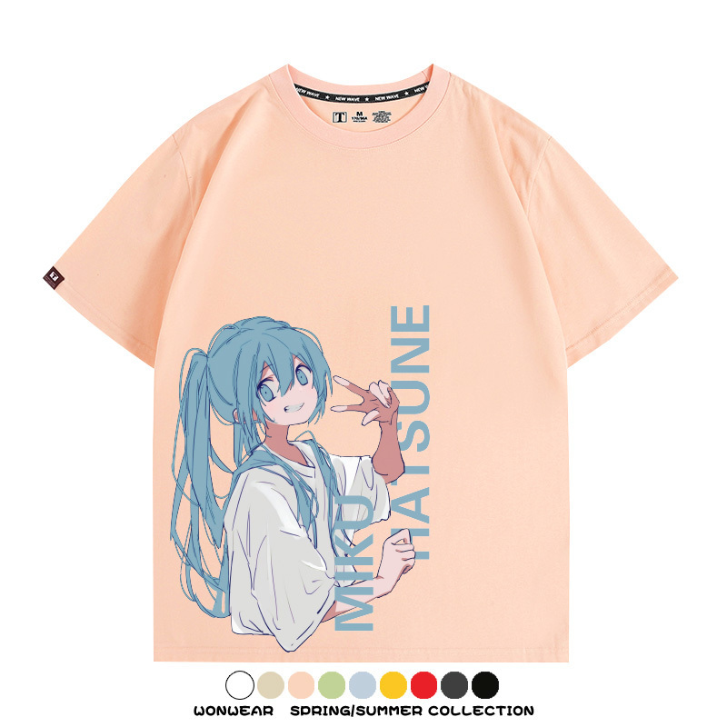 初音未來日系二次元miku卡通動漫周邊情侶短袖夏季男潮純棉T恤衫