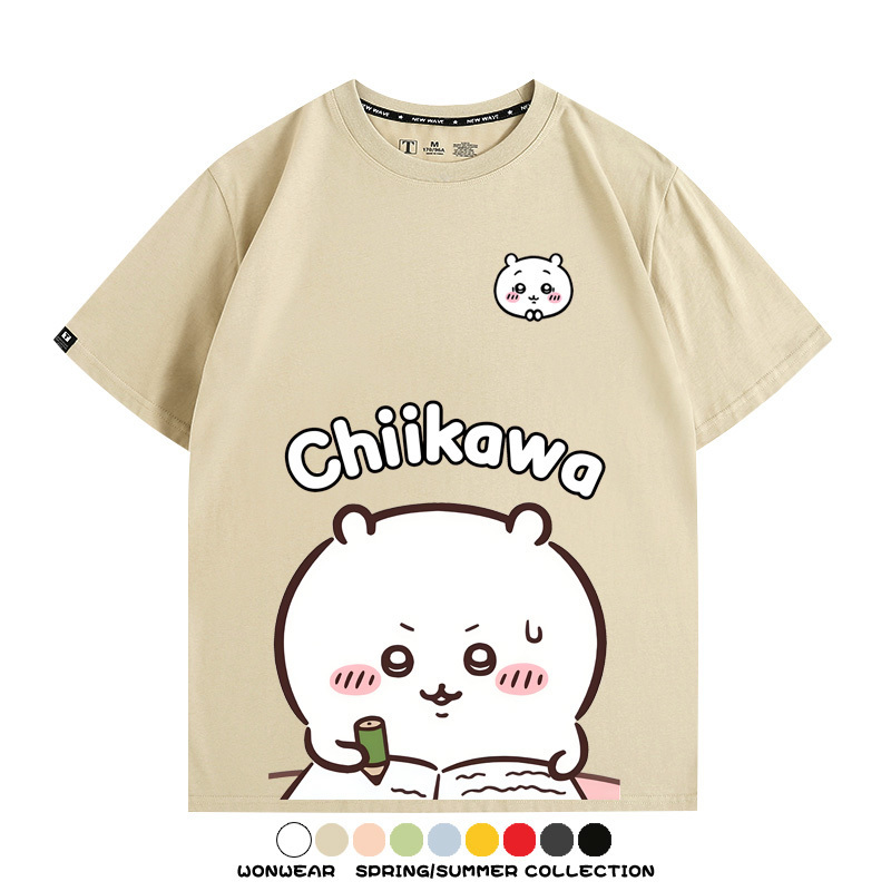Chiikawa日系萌系吉伊卡哇可愛小八烏薩奇聯名短袖夏男純棉T恤衫
