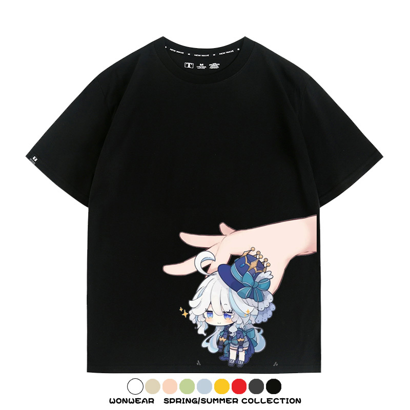 原神遊戲水神芙寧娜芙卡洛斯Q版可愛周邊短袖夏季純棉男潮T恤百搭