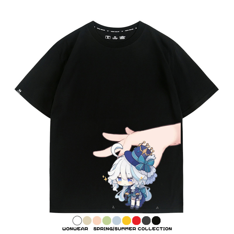 原神遊戲水神芙寧娜芙卡洛斯Q版可愛周邊短袖夏季純棉男潮T恤百搭