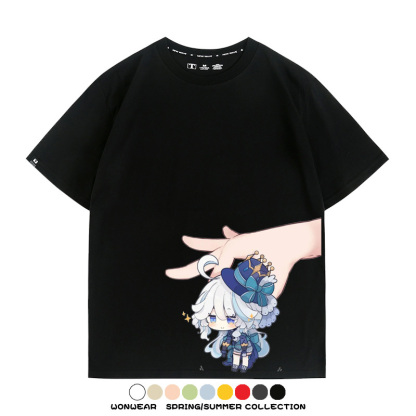 原神遊戲水神芙寧娜芙卡洛斯Q版可愛周邊短袖夏季純棉男潮T恤百搭