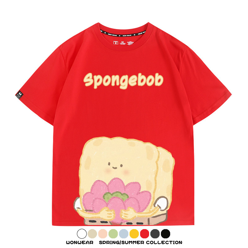 海綿寶寶派大星Q版短袖上衣服佛系好運蓮蓮卡通t恤衫純棉休閒半袖