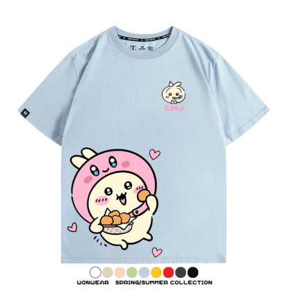 吉伊卡哇chiikawa小可愛吉伊烏薩奇小八聯動情侶短袖純棉T恤上衣