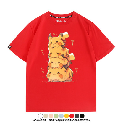 寶可夢皮卡丘可愛疊疊樂 親子情侶裝寬鬆短袖T