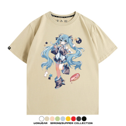 美食MIKU初音未來聯動款情侶短袖上衣純棉T恤衫夏季男潮寬鬆百搭