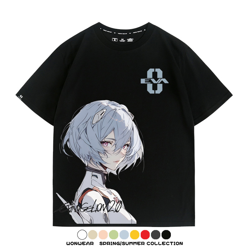 凌波麗EVA日系動漫卡通二次元上衣COS短袖純棉T恤衫eva復古百搭寬鬆