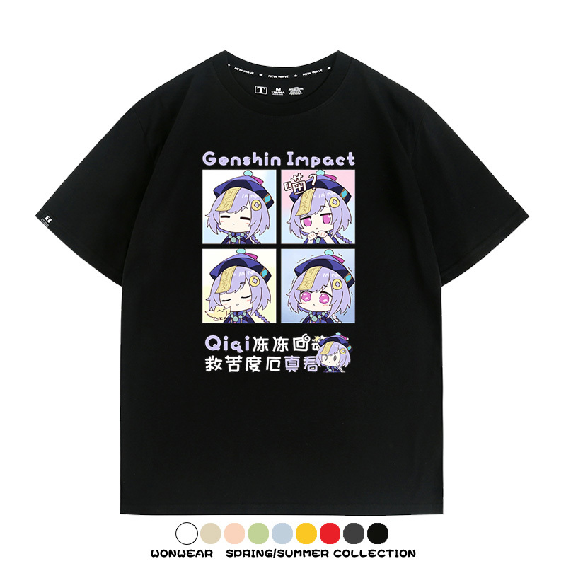 原神遊戲散兵可莉芙寧娜胡桃可愛Q版二次元周邊夏男純棉T恤衫短袖