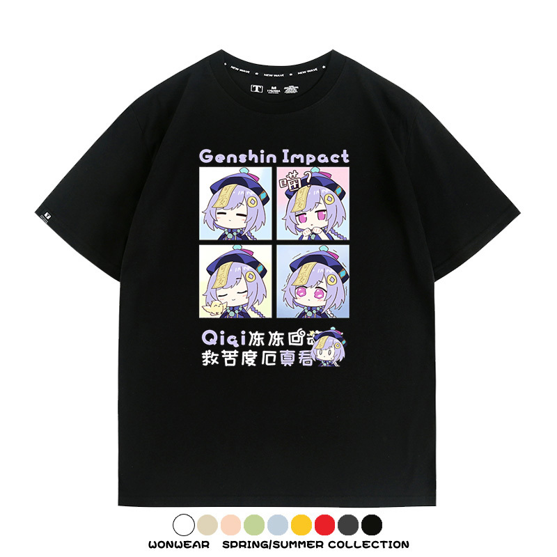 原神遊戲散兵可莉芙寧娜胡桃可愛Q版二次元周邊夏男純棉T恤衫短袖